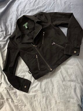 Lauren Ralph Lauren Black Denim Moto Jacket - Biker Utility Zip